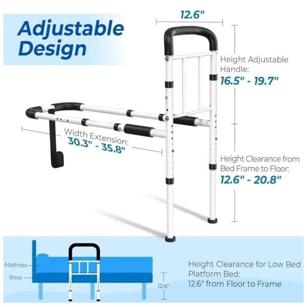ATSM Adjustable Bed Rails for Elderly 350lb Capacity Non Slip Grip Storage
